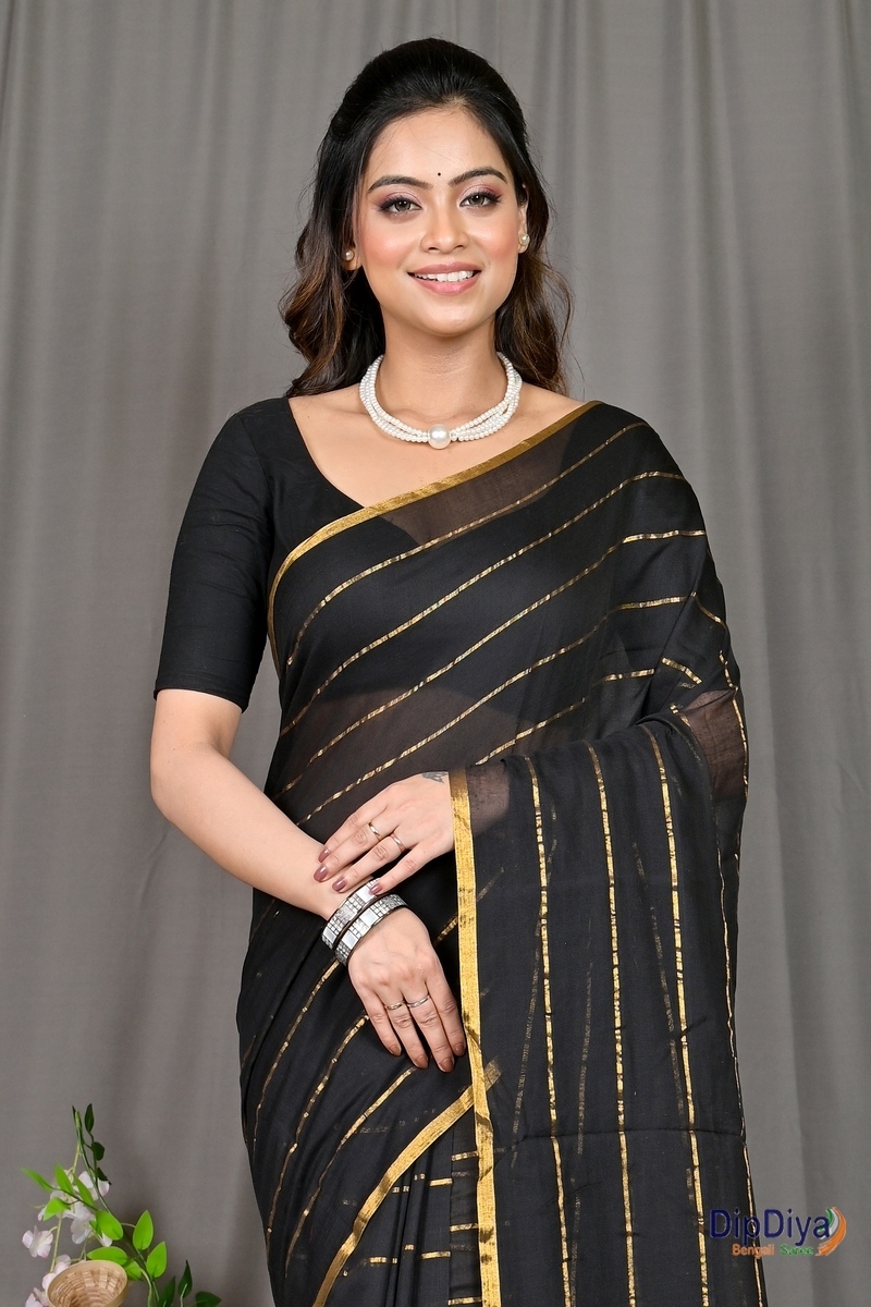 Black Mal Cotton Pari Hand Loom Saree (312)